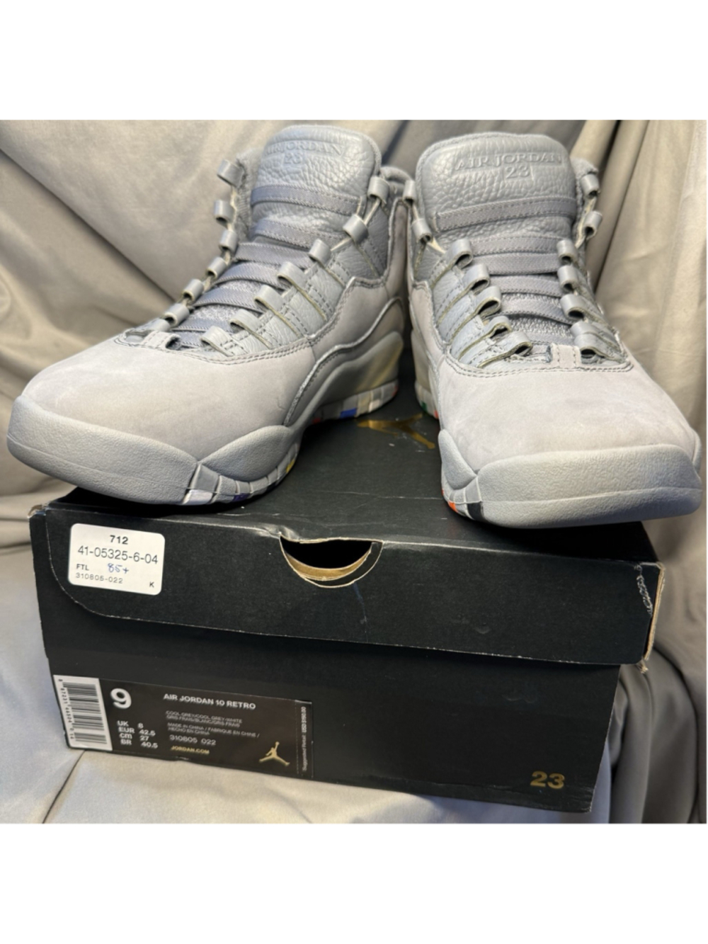 Air Jordan 10 Cool Grey Retro Sneakers 2017 310805-022 Mens Size 9 - Picture 10 of 10